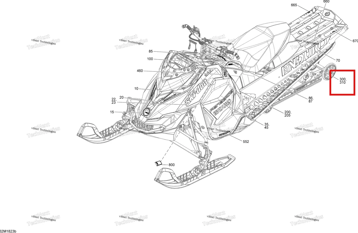Деталь 516008283 на схеме узла 2018 Ski-Doo RENEGADE 800R E-TEC Decals Renegade - 800R E-Tec - Package Enduro