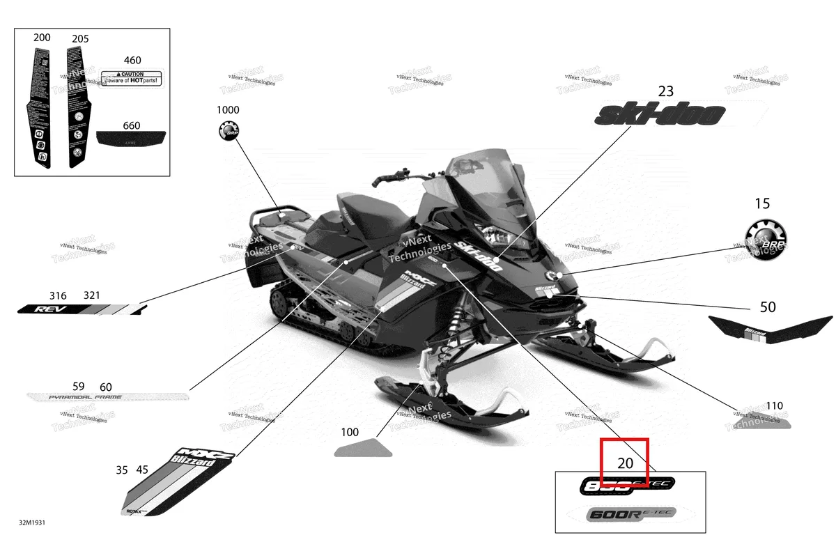 Деталь 516008286 на схеме узла 2019 Ski-Doo MXZ 850 E-TEC Decals - Blizzard