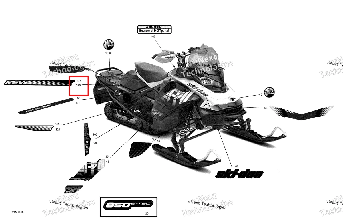 Деталь 516008294 на схеме узла 2018 Ski-Doo MXZ 850 E-TEC Decals Mxz - 850E-Tec - Package X
