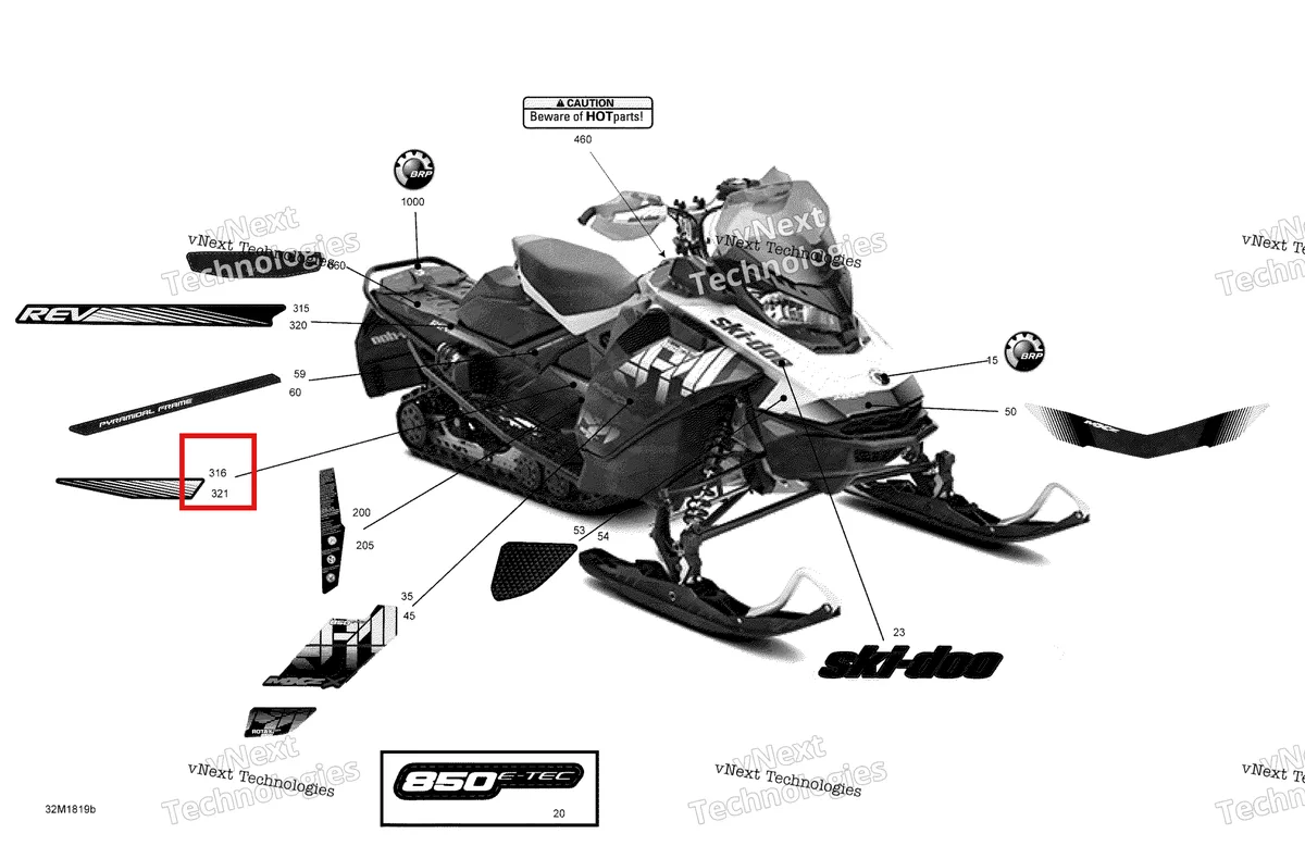 Деталь 516008297 на схеме узла 2018 Ski-Doo MXZ 850 E-TEC Decals Mxz - 850E-Tec - Package X
