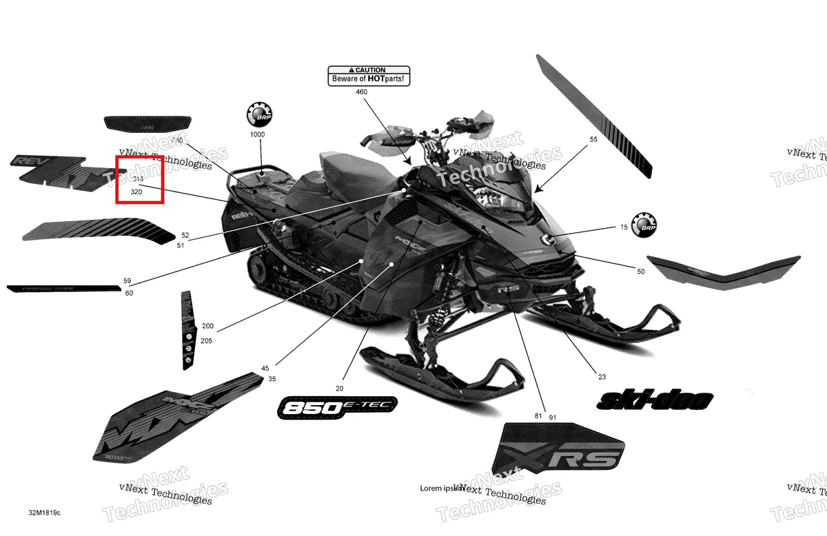 Деталь 516008363 на схеме узла 2018 Ski-Doo MXZ 850 E-TEC Decals Mxz - 850E-Tec - Package Xrs