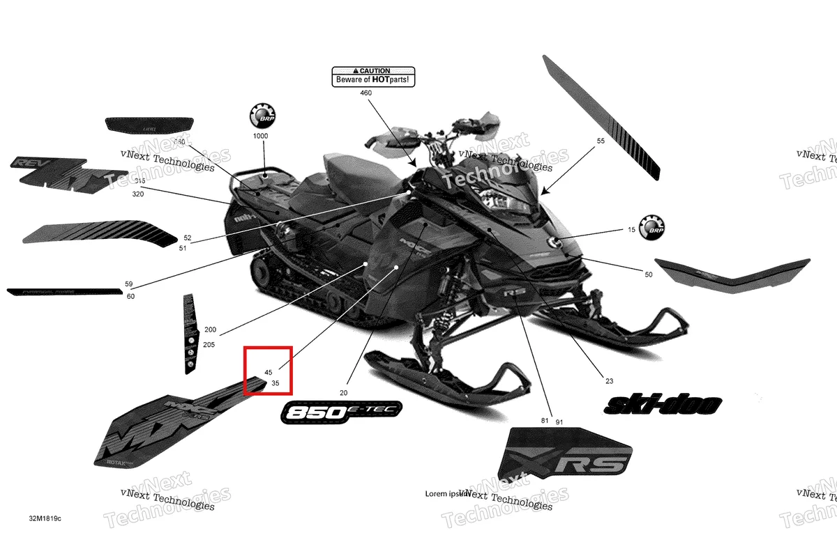 Деталь 516008366 на схеме узла 2018 Ski-Doo MXZ 850 E-TEC Decals Mxz - 850E-Tec - Package Xrs
