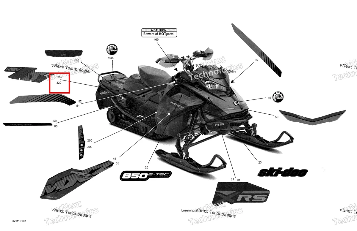 Деталь 516008374 на схеме узла 2018 Ski-Doo MXZ 850 E-TEC Decals Mxz - 850E-Tec - Package Xrs