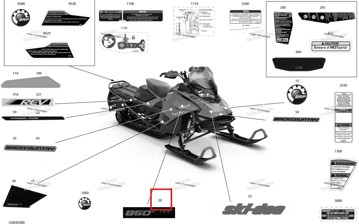 Деталь 516008391 на схеме узла 2020 Ski-Doo BACKCOUNTRY 850 E-TEC - STD Body - Decals - Std