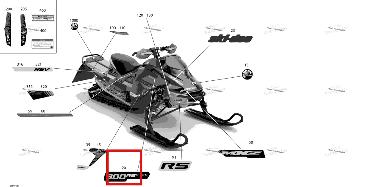 Деталь 516008431 на схеме узла 2019 Ski-Doo MXZ 600 RACING Decals - 600 - Racing