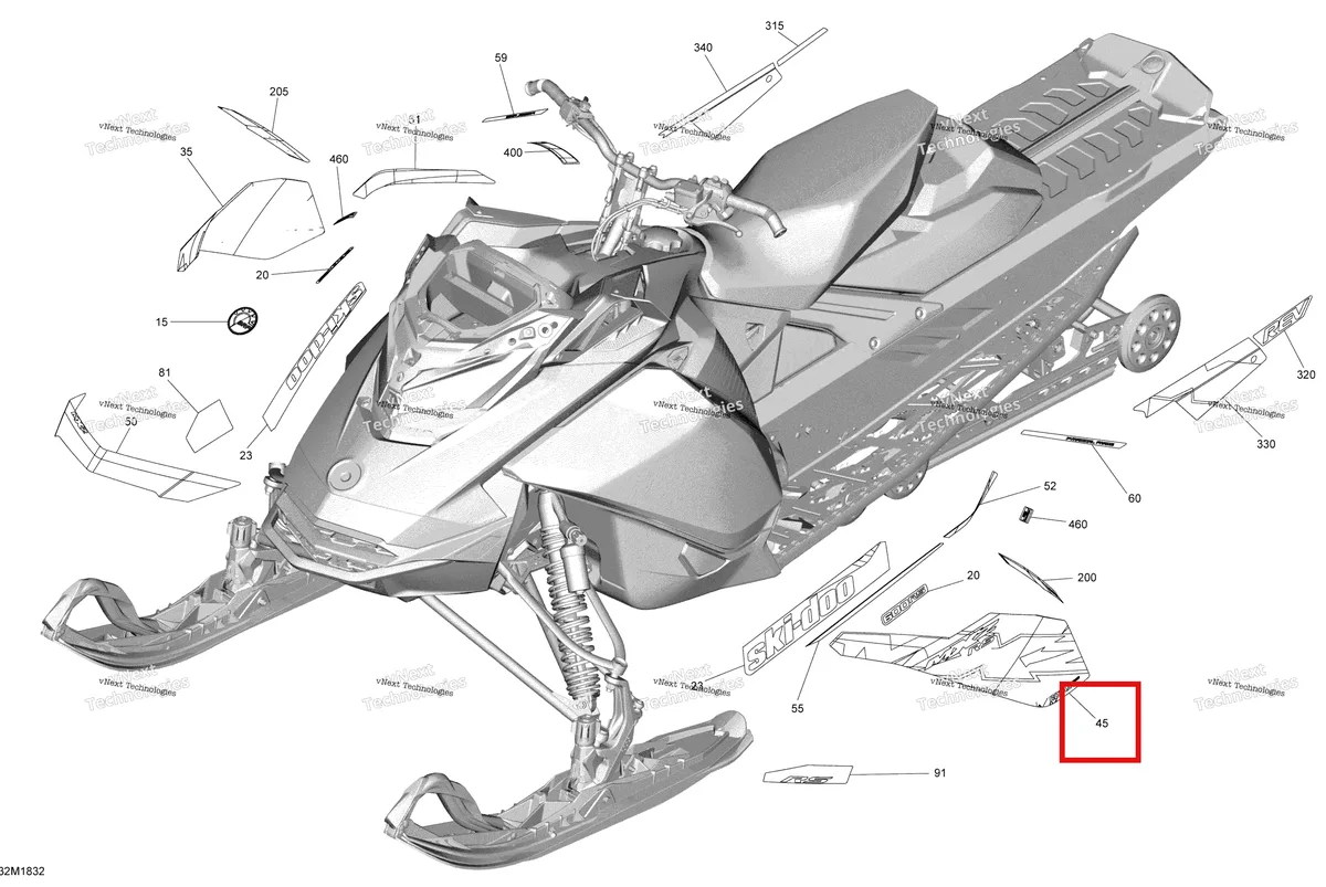 Деталь 516008432 на схеме узла 2018 Ski-Doo MXZ 600RS - Racing Decals Mxz 600 Rs