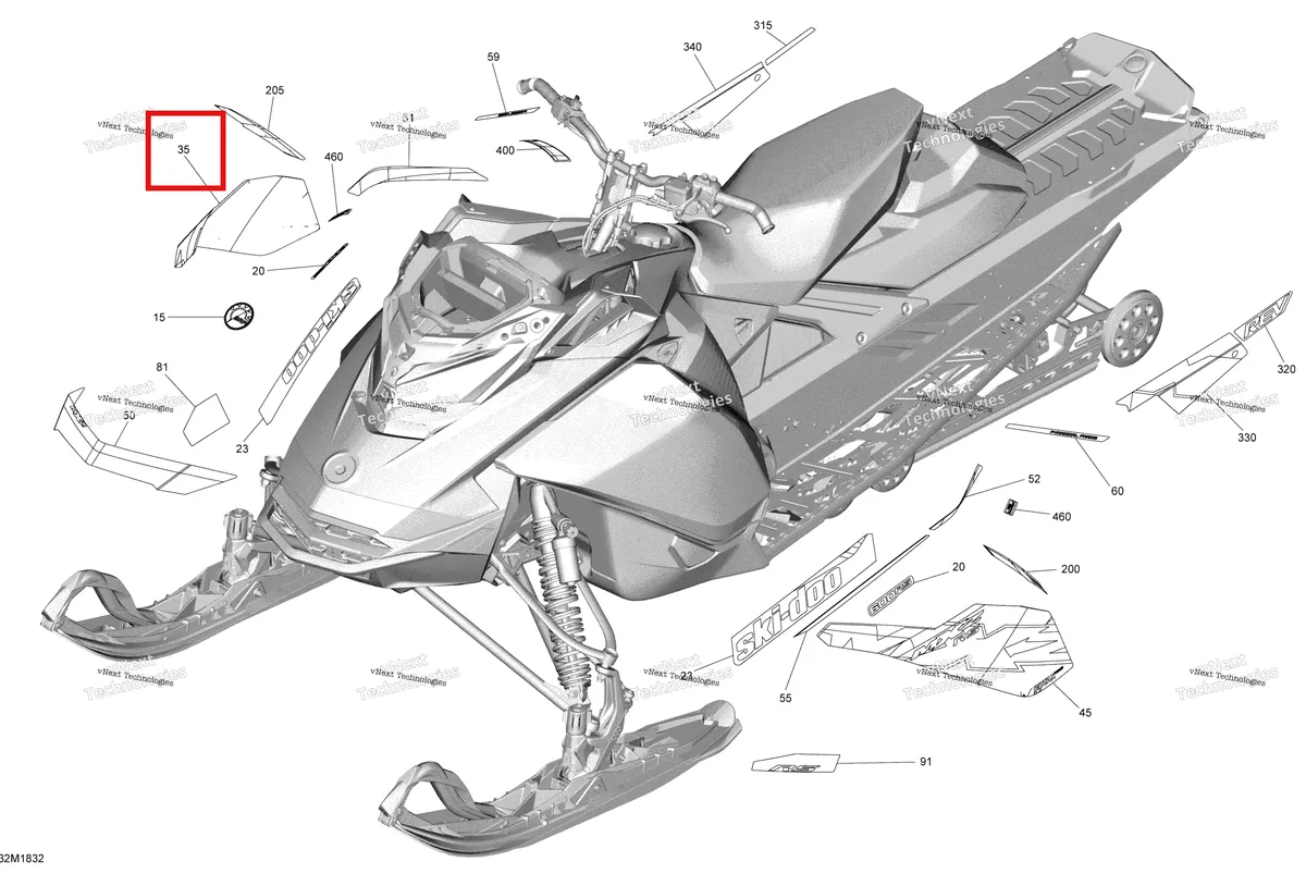 Деталь 516008433 на схеме узла 2018 Ski-Doo MXZ 600RS - Racing Decals Mxz 600 Rs