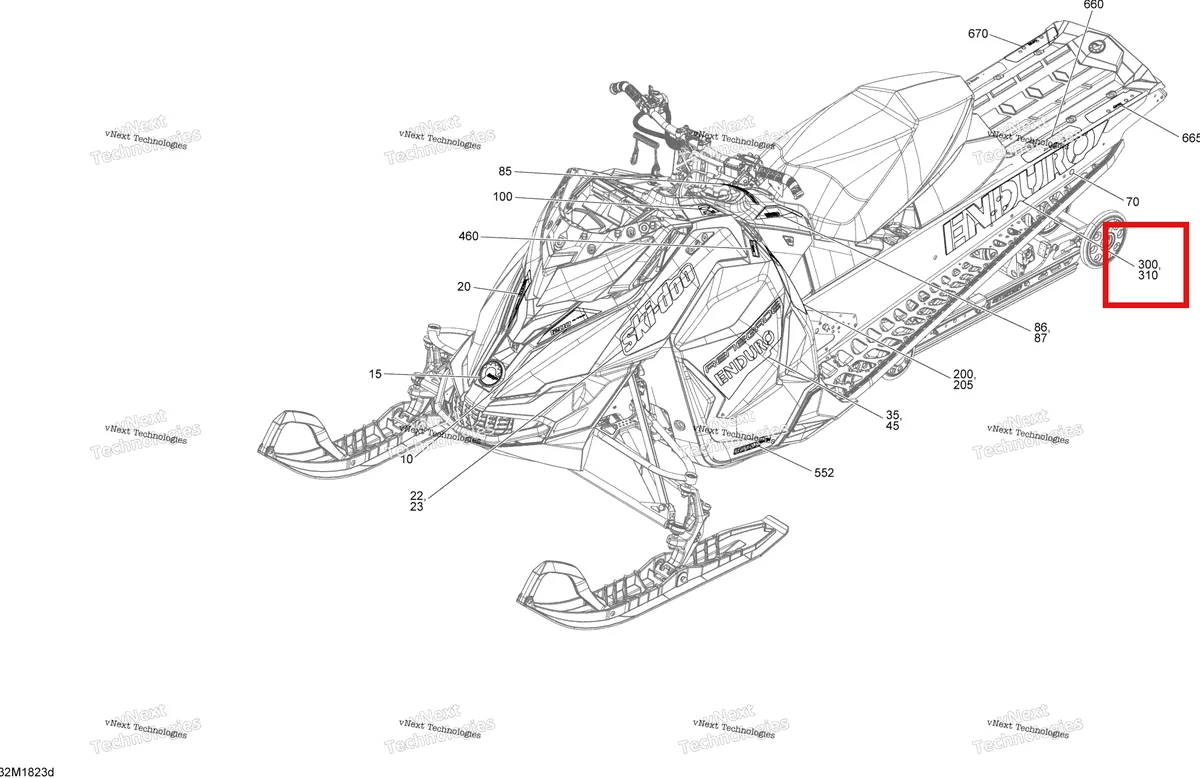 Деталь 516008488 на схеме узла 2018 Ski-Doo RENEGADE 1200 4-TEC Decals Renegade - 1200 4-Tec - Package Enduro