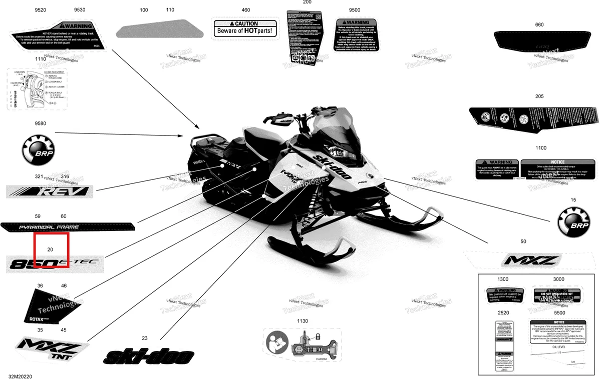 Деталь 516008496 на схеме узла 2020 Ski-Doo MXZ 850 E-TEC - TNT Body - Decals - Tnt