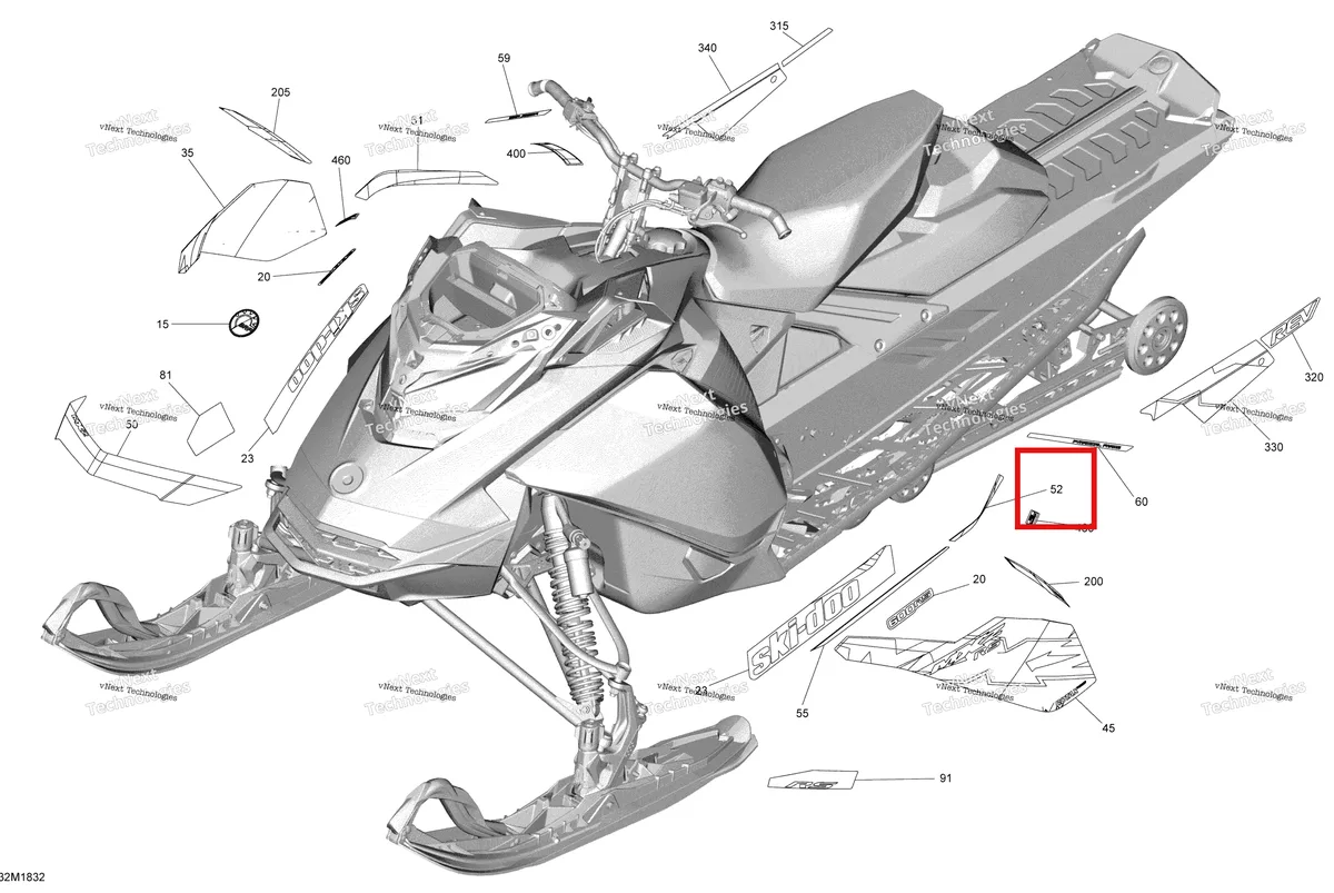 Деталь 516008497 на схеме узла 2018 Ski-Doo MXZ 600RS - Racing Decals Mxz 600 Rs