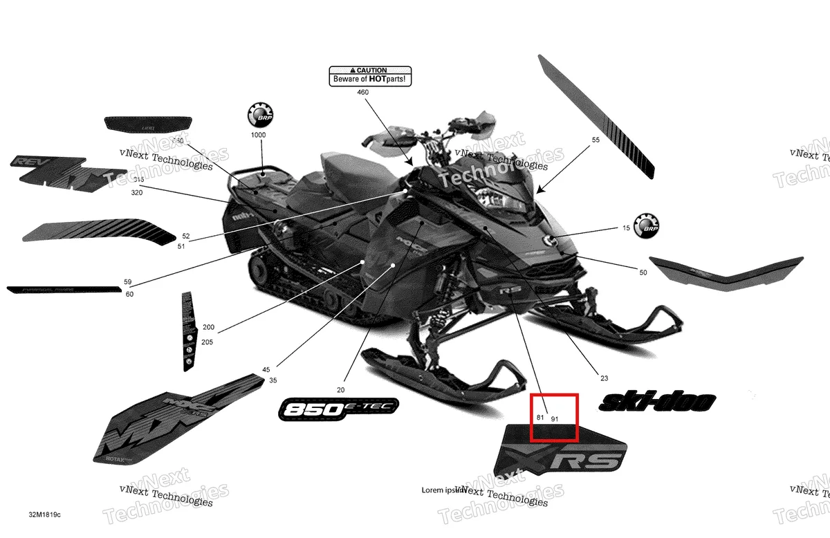 Деталь 516008507 на схеме узла 2018 Ski-Doo MXZ 850 E-TEC Decals Mxz - 850E-Tec - Package Xrs