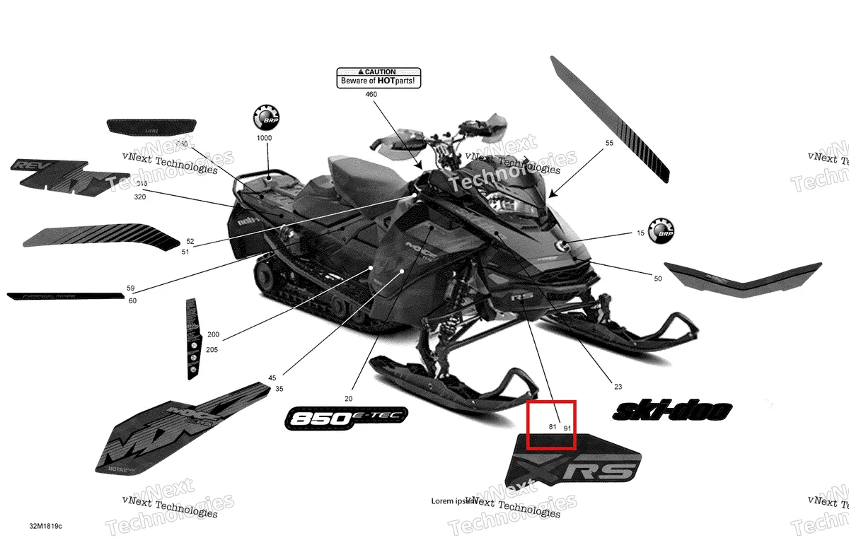 Деталь 516008508 на схеме узла 2018 Ski-Doo MXZ 850 E-TEC Decals Mxz - 850E-Tec - Package Xrs