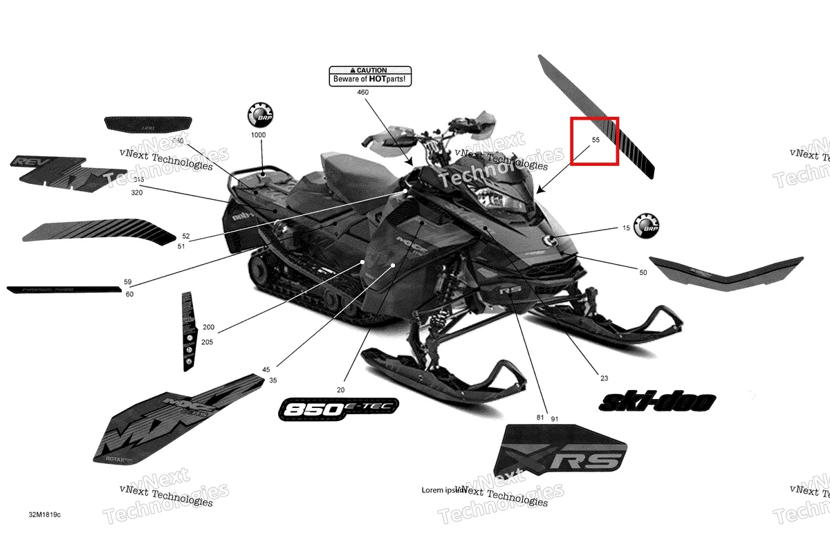Деталь 516008519 на схеме узла 2018 Ski-Doo MXZ 850 E-TEC Decals Mxz - 850E-Tec - Package Xrs