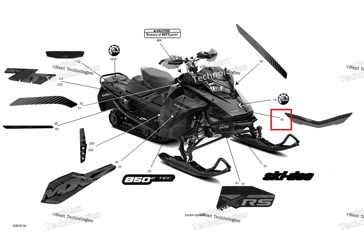 Деталь 516008520 на схеме узла 2018 Ski-Doo MXZ 850 E-TEC Decals Mxz - 850E-Tec - Package Xrs
