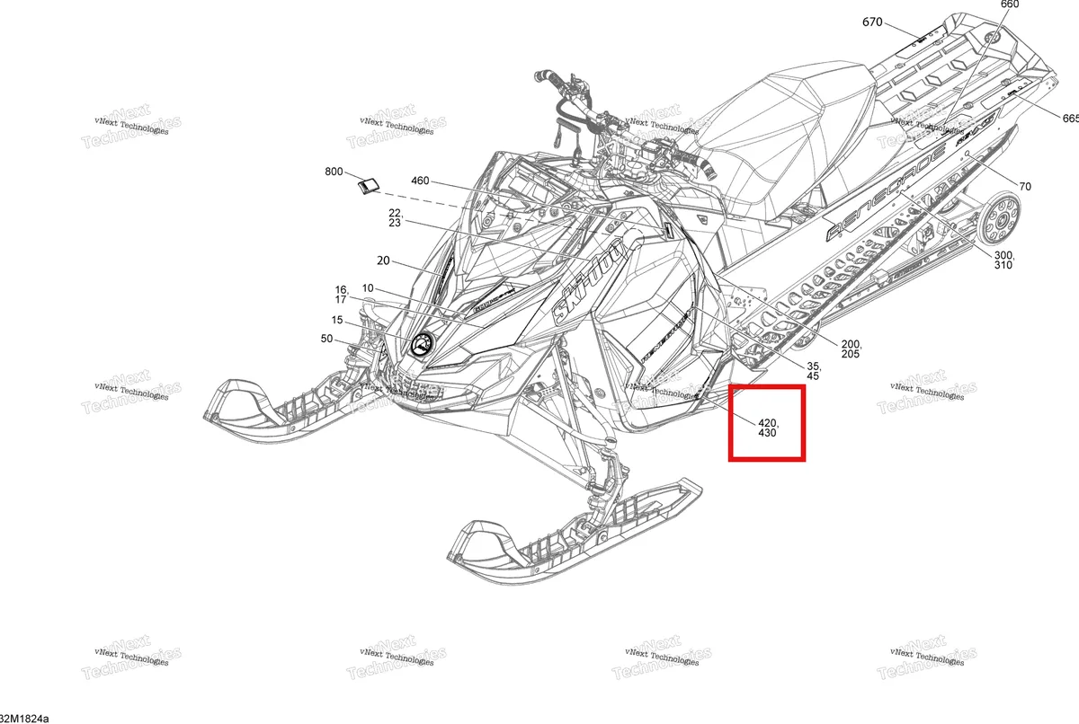 Деталь 516008525 на схеме узла 2018 Ski-Doo RENEGADE 600HO E-TEC Decals Renegade - 600Ho E-Tec - Package X