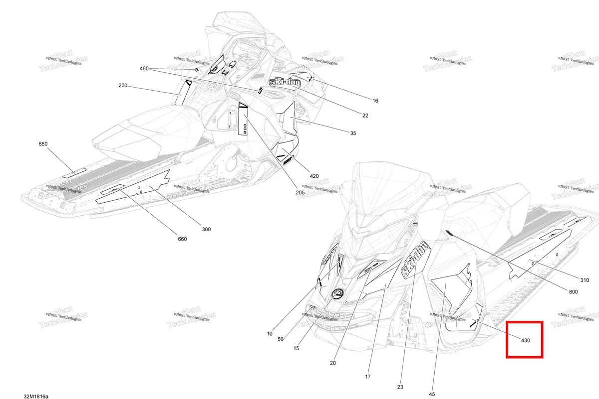 Деталь 516008528 на схеме узла 2018 Ski-Doo MXZ 600HO E-TEC Decals Mxz - 600Ho E-Tec - Package X