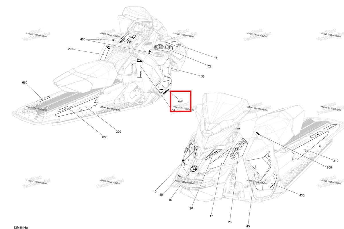 Деталь 516008529 на схеме узла 2018 Ski-Doo MXZ 600HO E-TEC Decals Mxz - 600Ho E-Tec - Package X