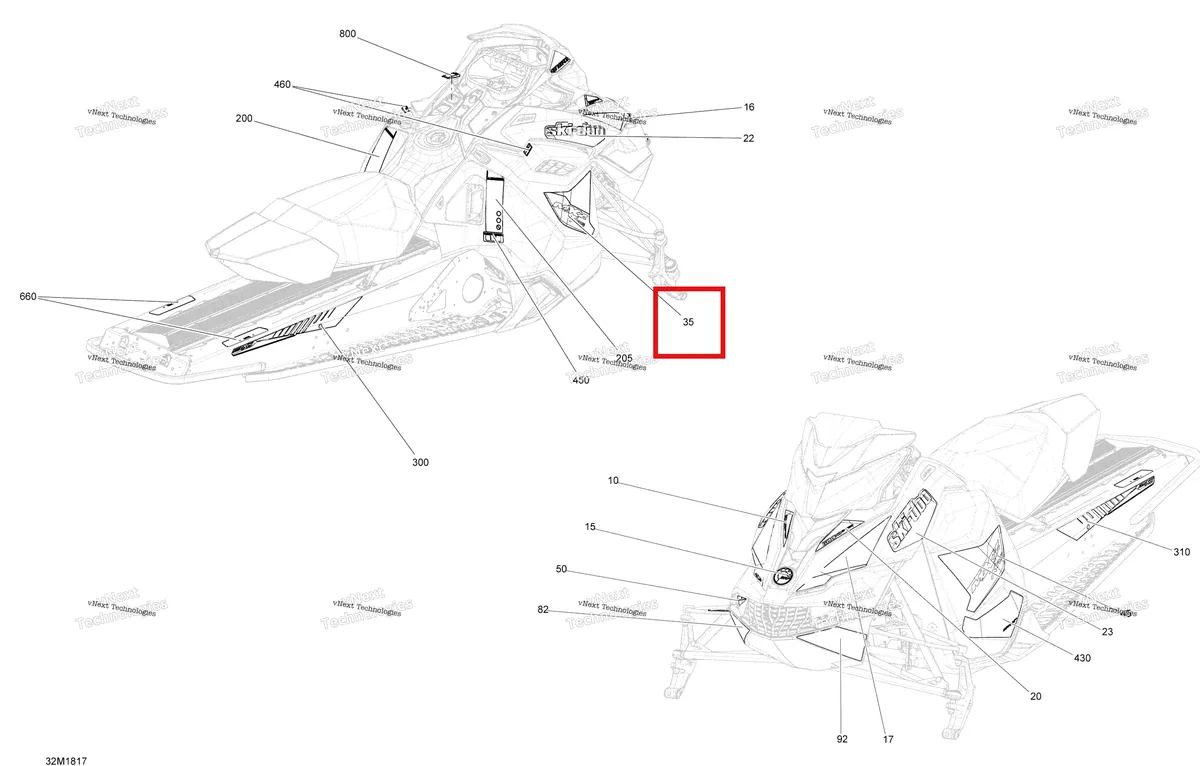 Деталь 516008544 на схеме узла 2018 Ski-Doo MXZ 600HO E-TEC Decals Mxz - 600Ho E-Tec - Package Xrs