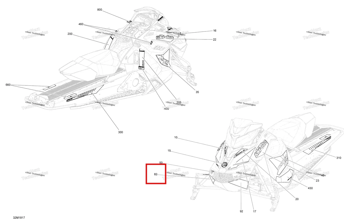 Деталь 516008546 на схеме узла 2018 Ski-Doo MXZ 600HO E-TEC Decals Mxz - 600Ho E-Tec - Package Xrs