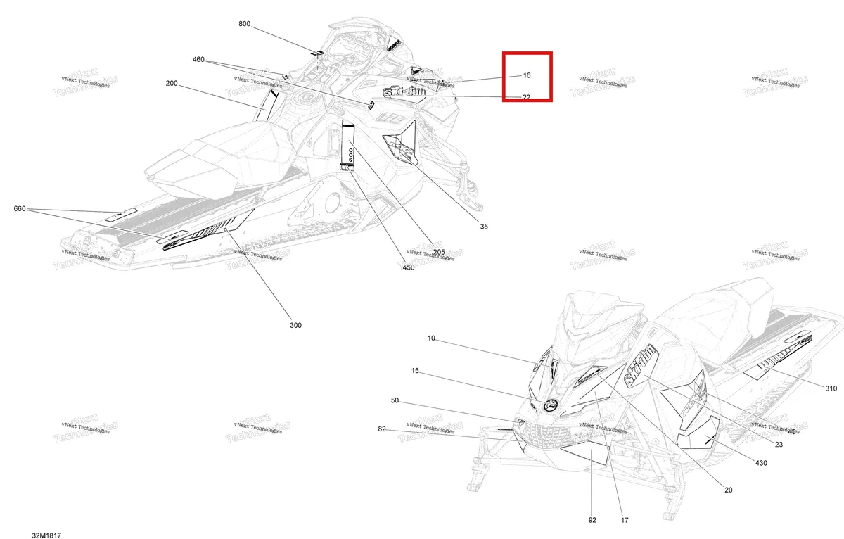 Деталь 516008552 на схеме узла 2018 Ski-Doo MXZ 600HO E-TEC Decals Mxz - 600Ho E-Tec - Package Xrs