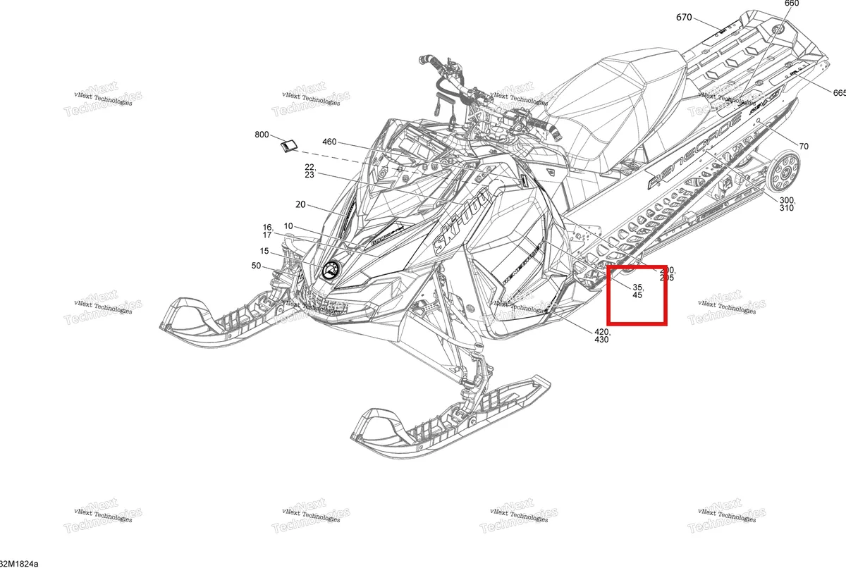 Деталь 516008555 на схеме узла 2018 Ski-Doo RENEGADE 600HO E-TEC Decals Renegade - 600Ho E-Tec - Package X