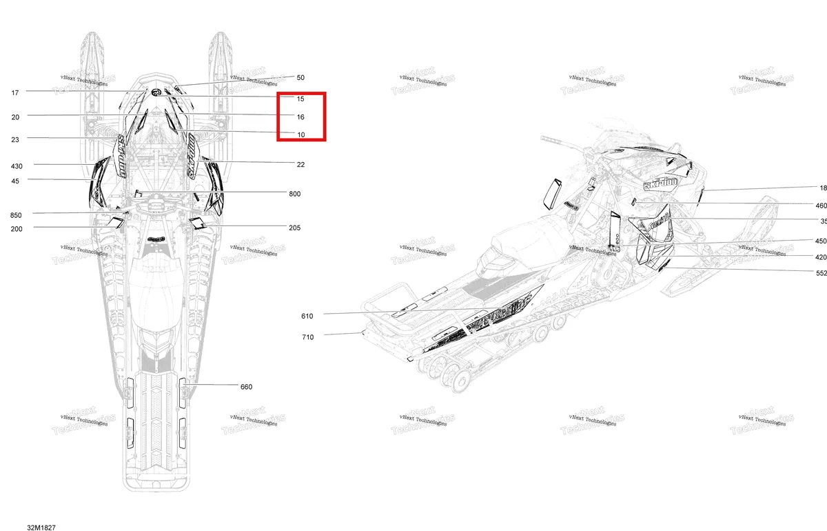 Деталь 516008559 на схеме узла 2018 Ski-Doo SUMMIT 600HO E-TEC Decals Summit - 600Ho E-Tec - Package Sport