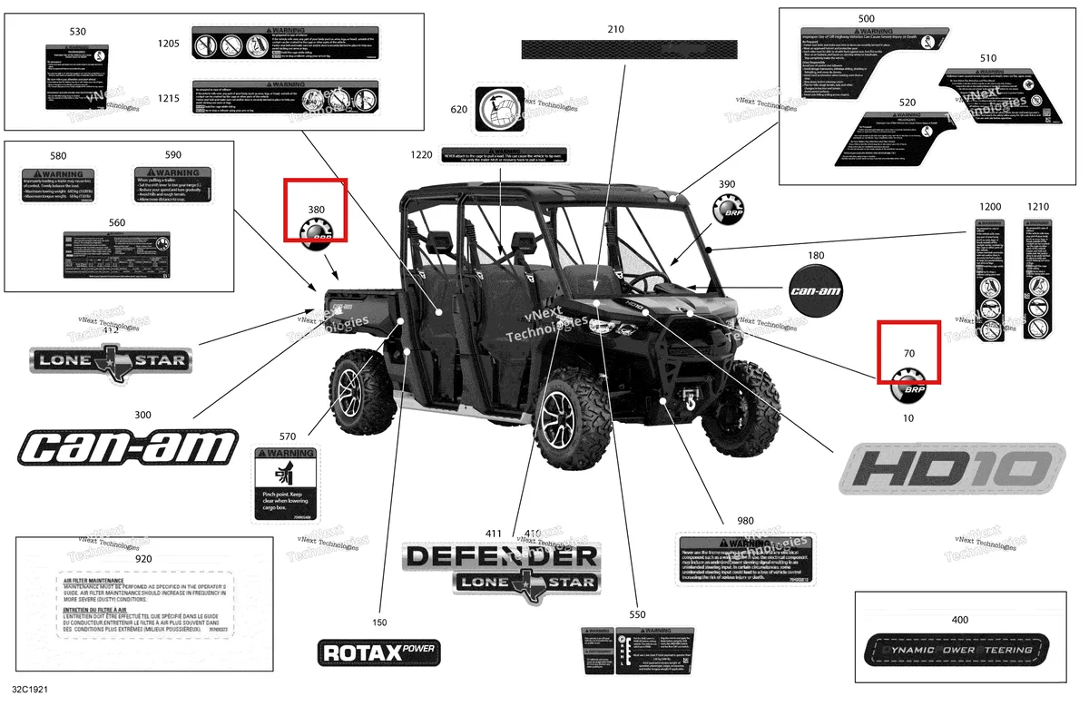 Деталь 516008560 на схеме узла 2019 Can-Am Defender MAX HD10 Decals - Hd10 - Lone Star Edition