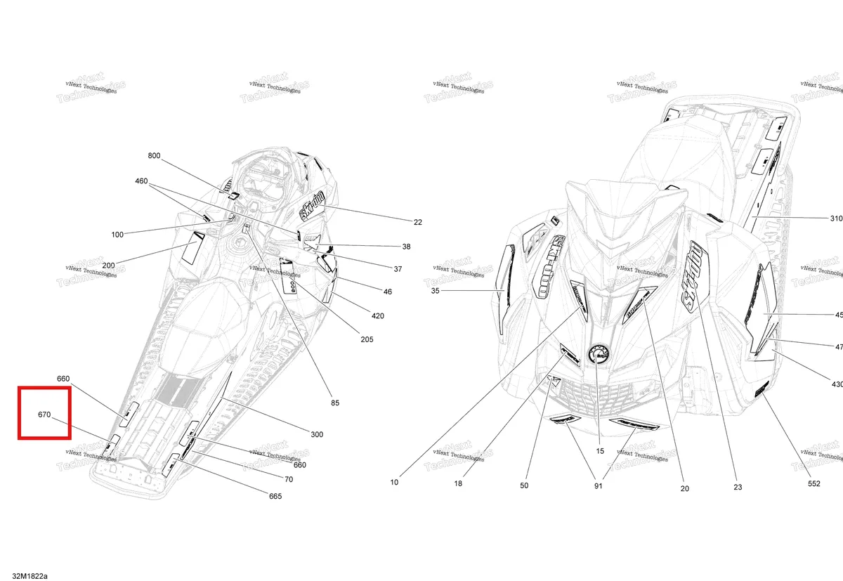 Деталь 516008572 на схеме узла 2018 Ski-Doo RENEGADE 600HO E-TEC Decals Renegade - 600Ho E-Tec - Package Adrenaline
