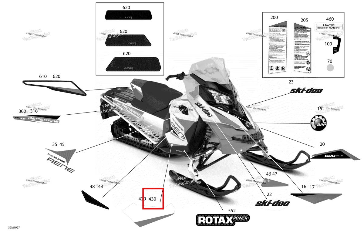 Деталь 516008575 на схеме узла 2019 Ski-Doo RENEGADE 600 ACE Decals - 600 Ace