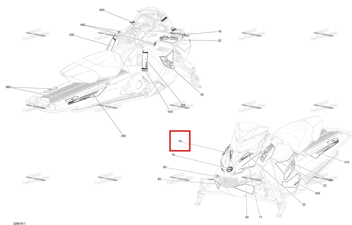 Деталь 516008580 на схеме узла 2018 Ski-Doo MXZ 600HO E-TEC Decals Mxz - 600Ho E-Tec - Package Xrs