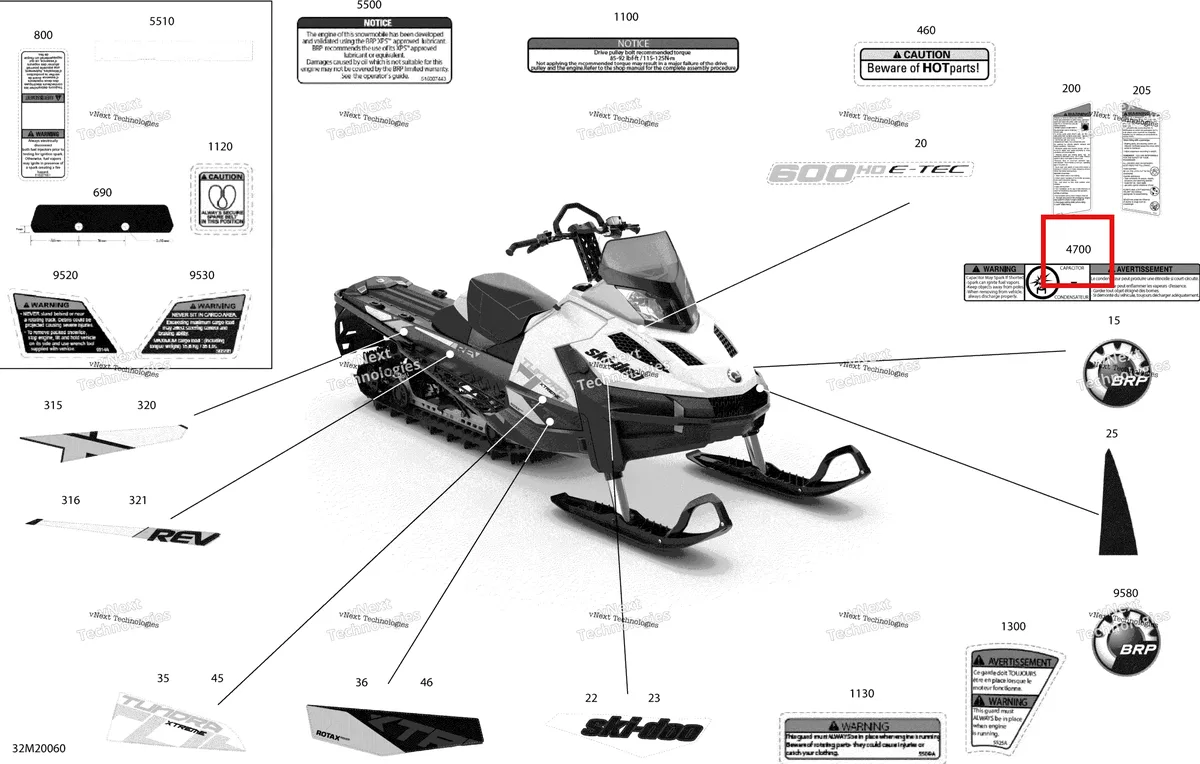 Деталь 516008593 на схеме узла 2020 Ski-Doo TUNDRA 600HO E-TEC Body - Decals - Xtreme