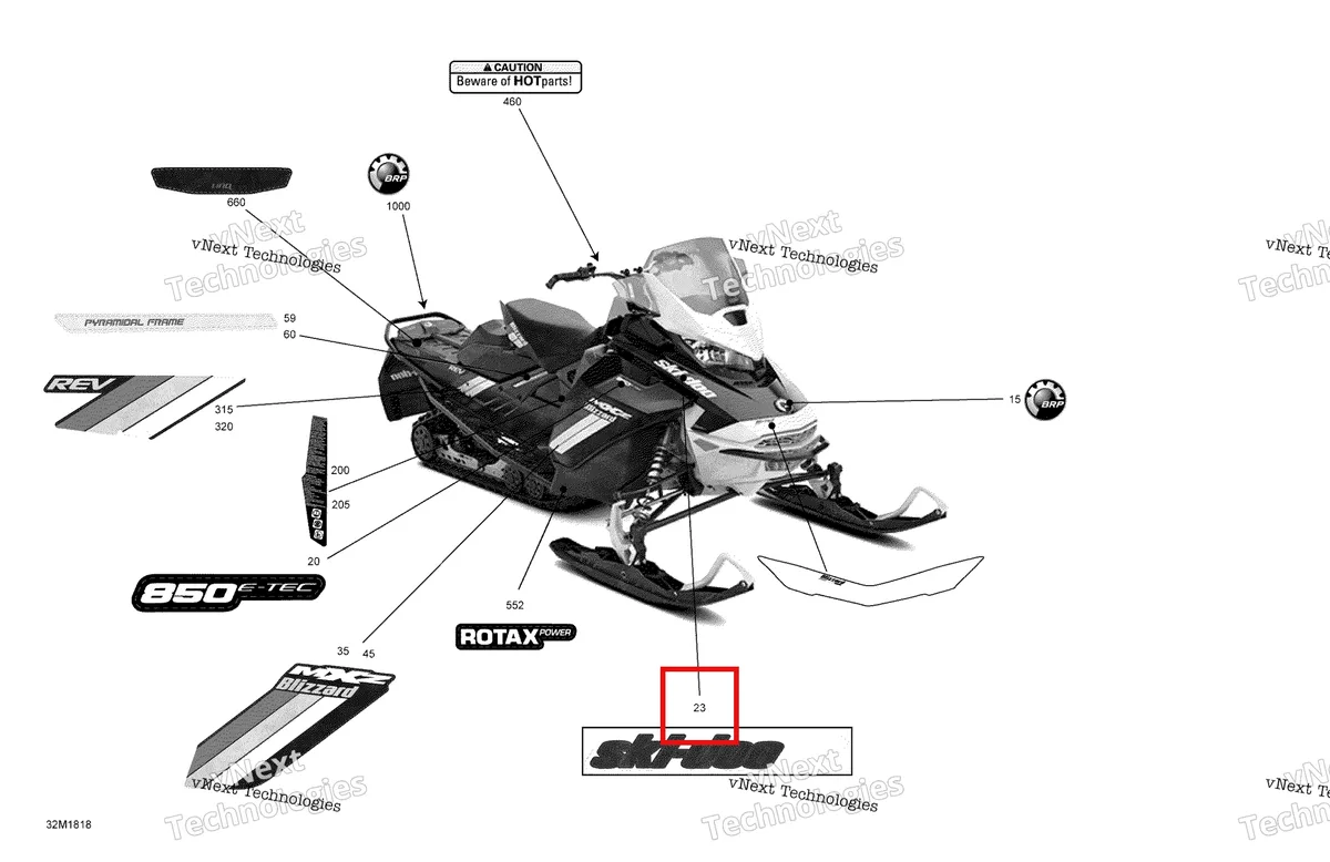 Деталь 516008599 на схеме узла 2018 Ski-Doo MXZ 850 E-TEC Decals Mxz - 850E-Tec - Package Blizzard