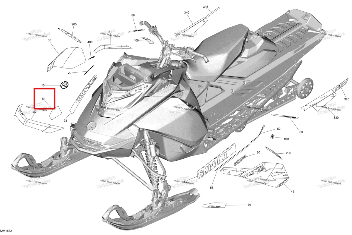 Деталь 516008605 на схеме узла 2018 Ski-Doo MXZ 600RS - Racing Decals Mxz 600 Rs
