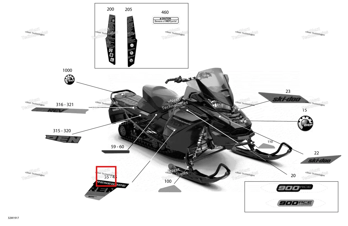 Деталь 516008620 на схеме узла 2019 Ski-Doo RENEGADE 900 ACE TURBO Decals - 900 Ace Turbo - Package Adrenaline