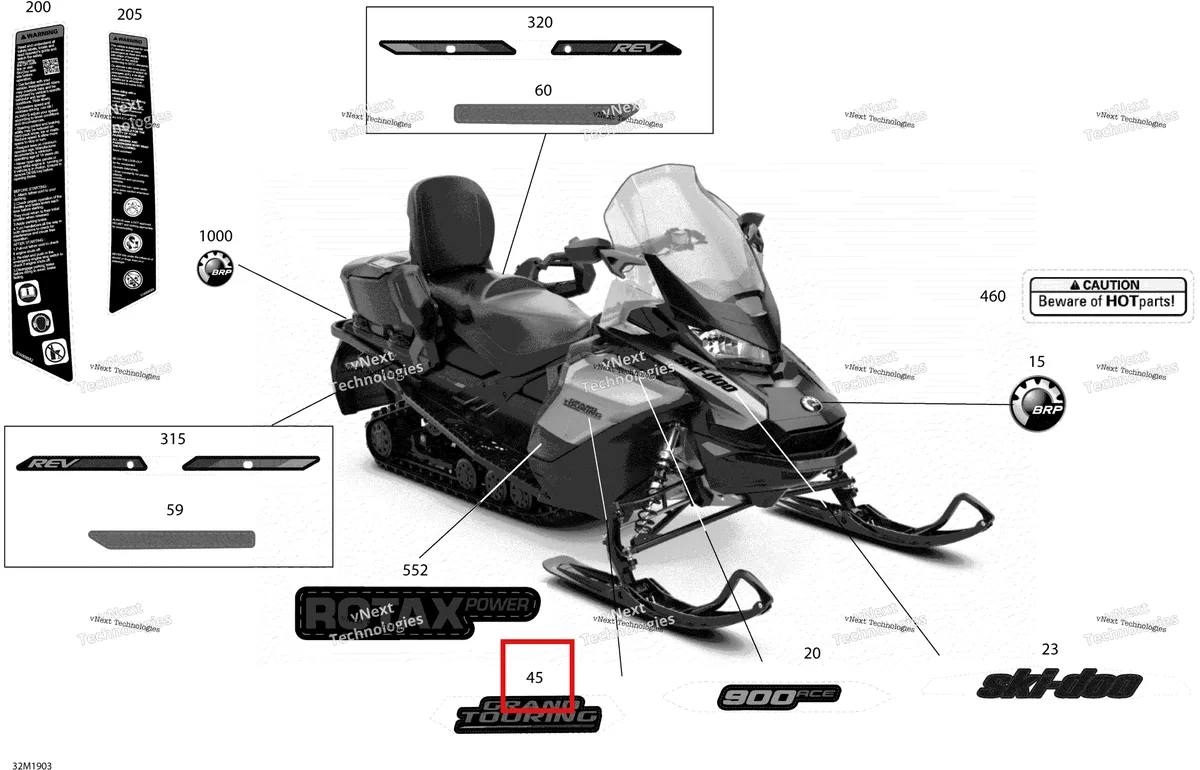 Деталь 516008631 на схеме узла 2019 Ski-Doo GRAND TOURING 900 ACE Decals - Package Sport