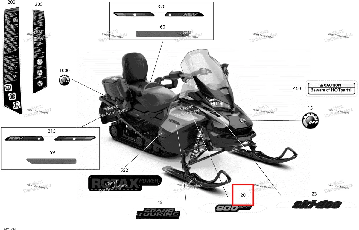 Деталь 516008676 на схеме узла 2019 Ski-Doo GRAND TOURING 900 ACE Decals - Package Sport