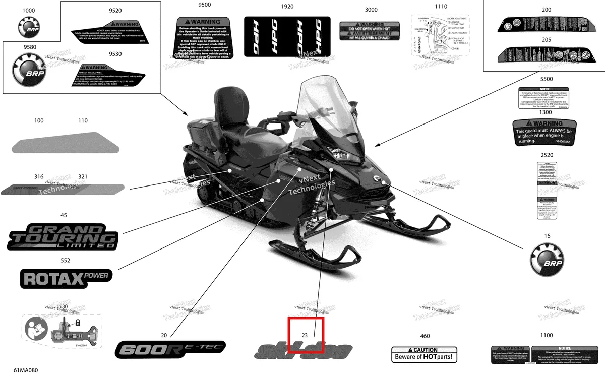 Деталь 516008708 на схеме узла 2021 Ski-Doo GRAND TOURING 600R E-TEC Body - Decals