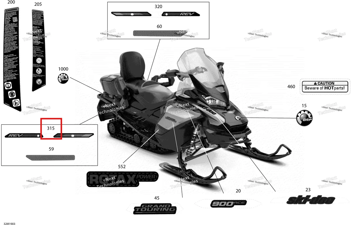 Деталь 516008717 на схеме узла 2019 Ski-Doo GRAND TOURING 900 ACE Decals - Package Sport