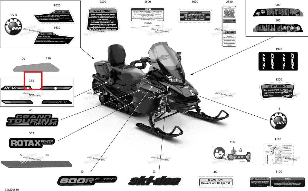 Деталь 516008719 на схеме узла 2020 Ski-Doo GRAND TOURING 600R E-TEC Body - Decals - Ltd