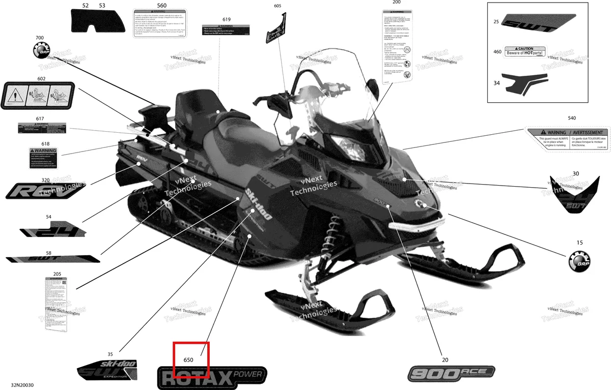 Деталь 516008760 на схеме узла 2020 Ski-Doo EXPEDITION SWT 900 ACE Body - Decals