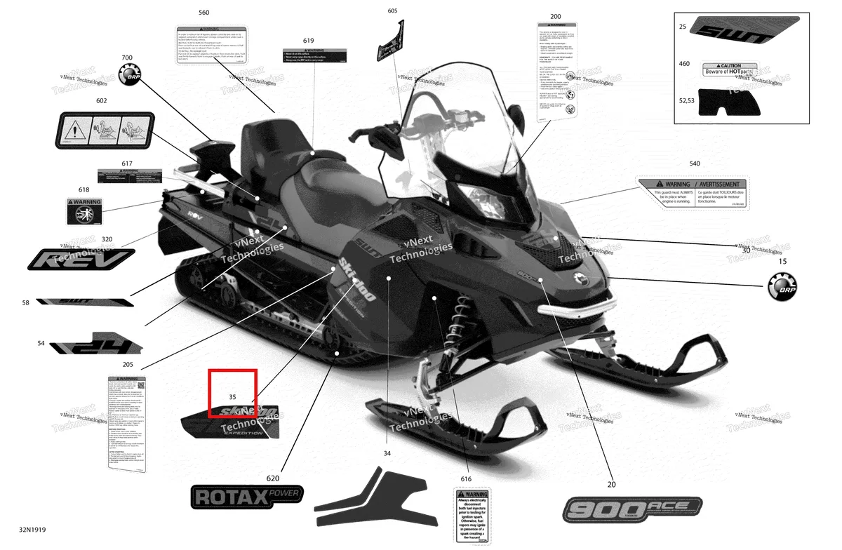 Деталь 516008780 на схеме узла 2019 Ski-Doo EXPEDITION LE-SE-SWT 900 ACE Decals - Swt