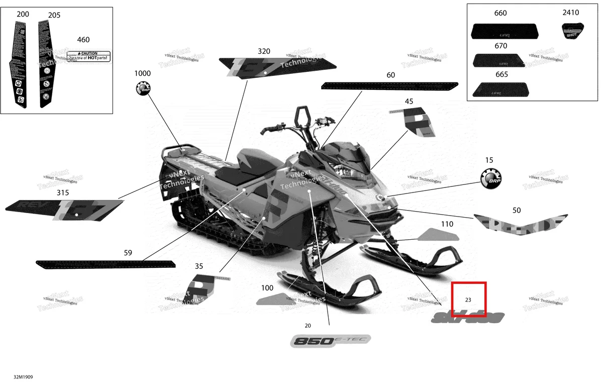 Деталь 516008798 на схеме узла 2019 Ski-Doo FREERIDE 137 850 E-TEC Decals - Package 137