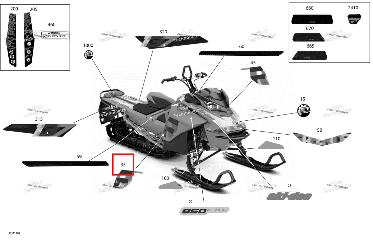Деталь 516008801 на схеме узла 2019 Ski-Doo FREERIDE 137 850 E-TEC Decals - Package 137