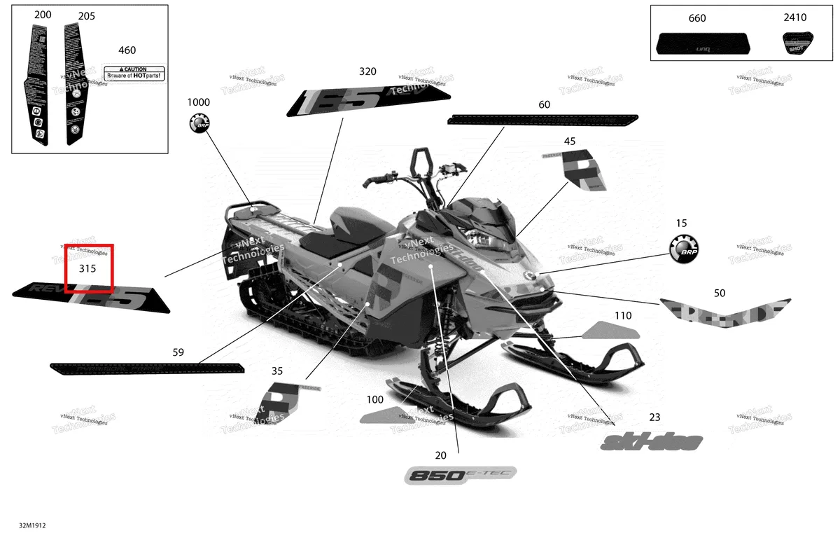 Деталь 516008807 на схеме узла 2019 Ski-Doo FREERIDE 165 850 E-TEC Decals - Package 165
