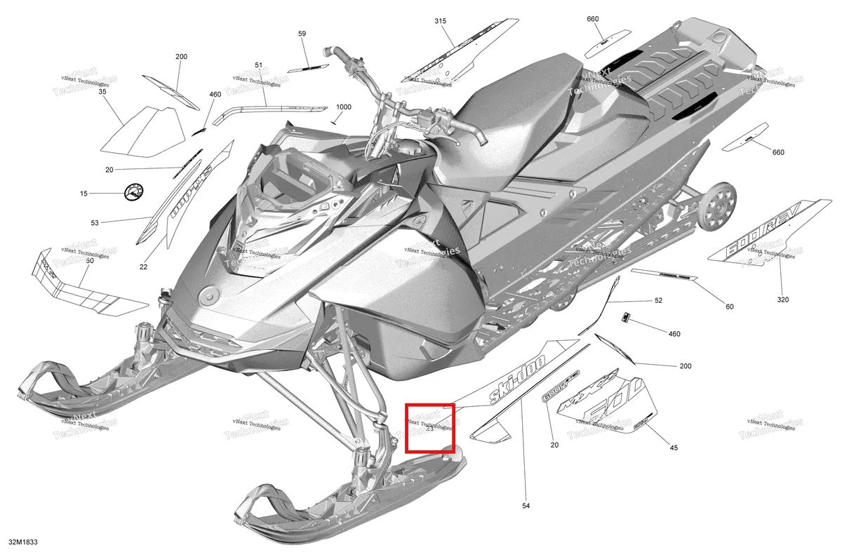 Деталь 516008812 на схеме узла 2018 Ski-Doo MXZ X - 600R ETEC Decals Mxz - 600R Etec - Package X