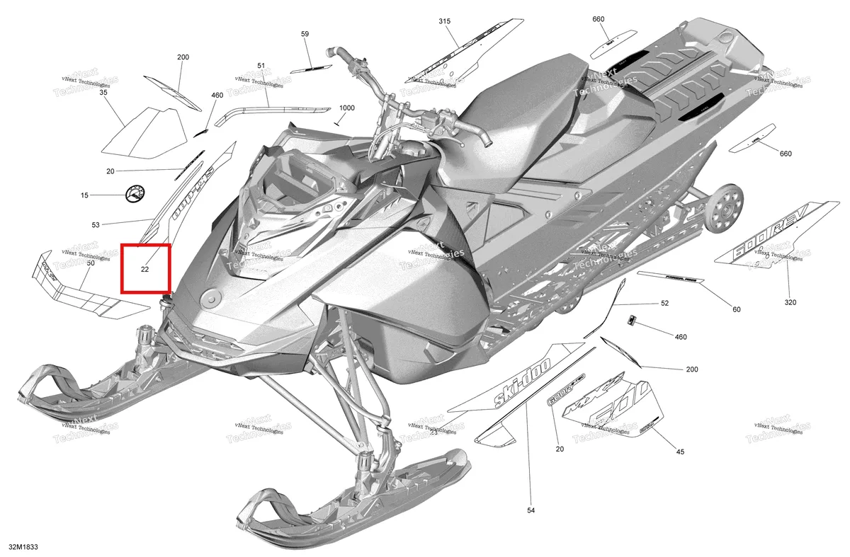 Деталь 516008813 на схеме узла 2018 Ski-Doo MXZ X - 600R ETEC Decals Mxz - 600R Etec - Package X