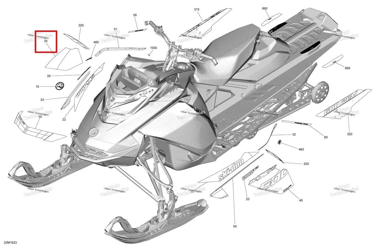 Деталь 516008815 на схеме узла 2018 Ski-Doo MXZ X - 600R ETEC Decals Mxz - 600R Etec - Package X