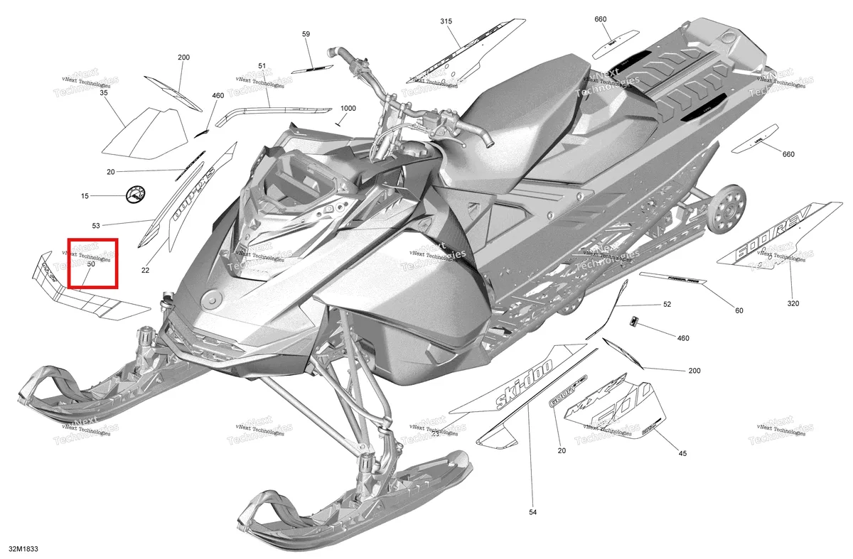 Деталь 516008816 на схеме узла 2018 Ski-Doo MXZ X - 600R ETEC Decals Mxz - 600R Etec - Package X