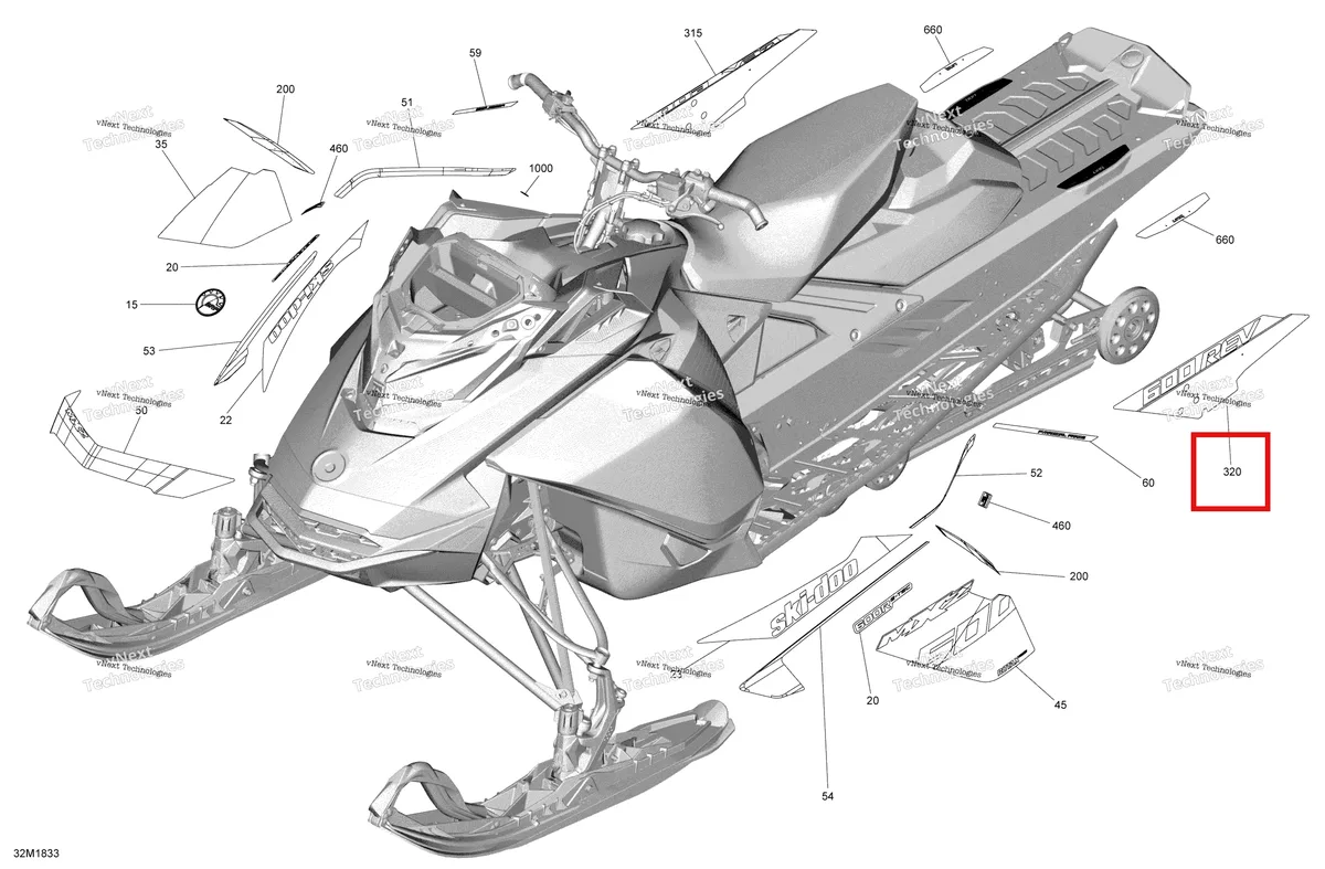 Деталь 516008817 на схеме узла 2018 Ski-Doo MXZ X - 600R ETEC Decals Mxz - 600R Etec - Package X