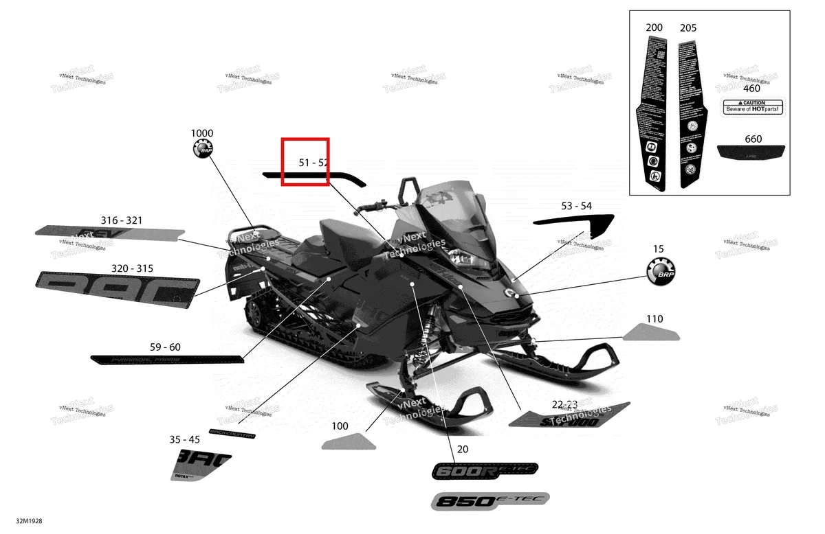 Деталь 516008820 на схеме узла 2019 Ski-Doo BACKCOUNTRY 600R E-TEC Decals - Std